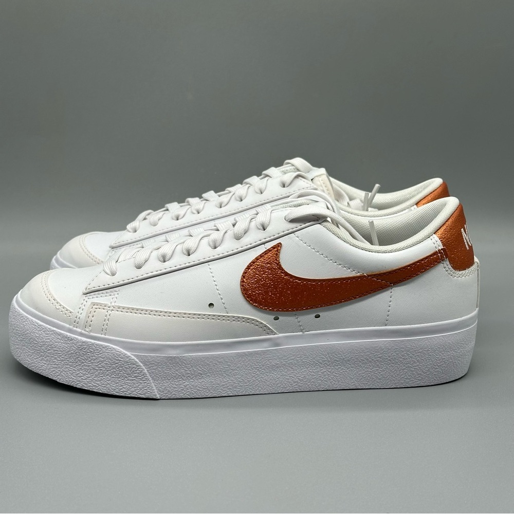 Size 9 Nike Blazer Platform Low White Metallic Copper Sneakers Women New - Picture 2 of 8